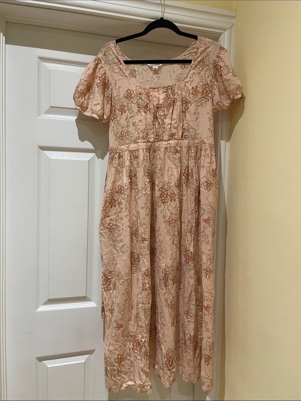 April Cornell Blush Floral Midi Dress Puff Sleeve Romantic Cottagecore S
